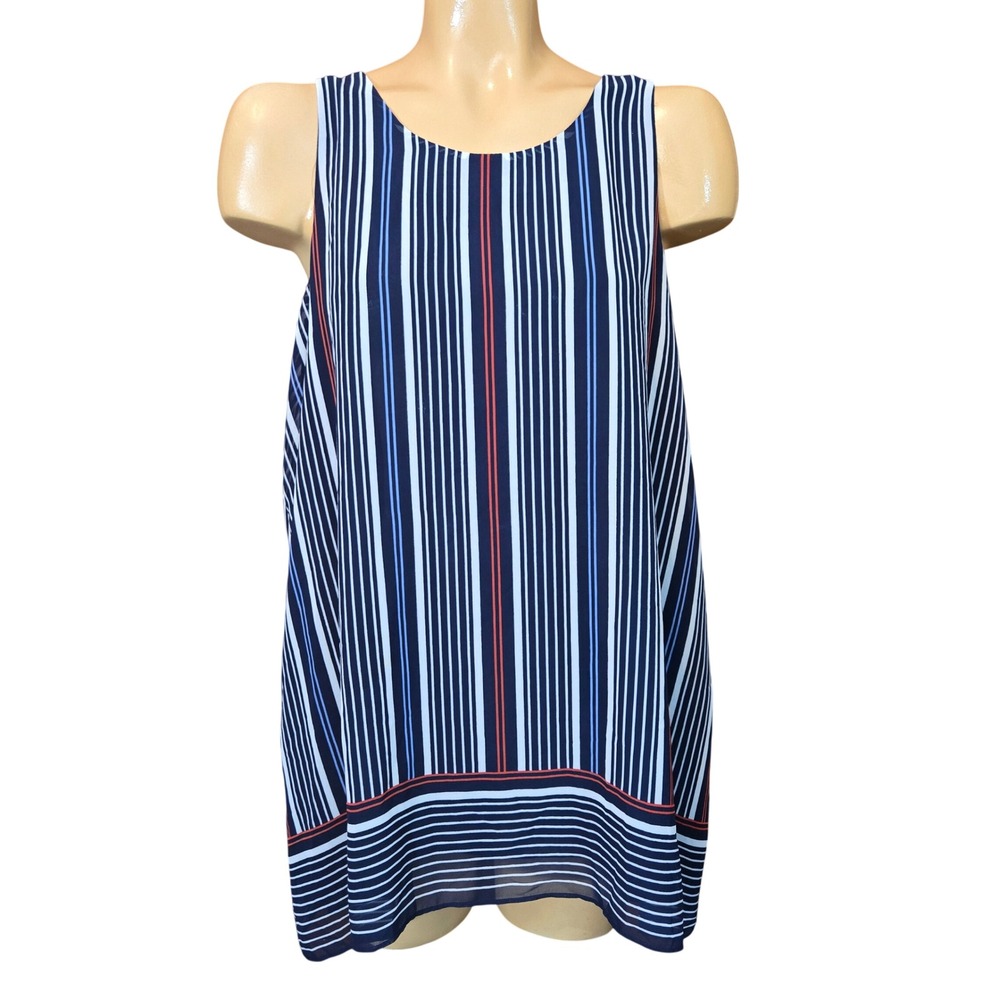 Max Edition Womens Striped Sleeveless Lined Tunic  Striped Navy Ivory Red XL New
